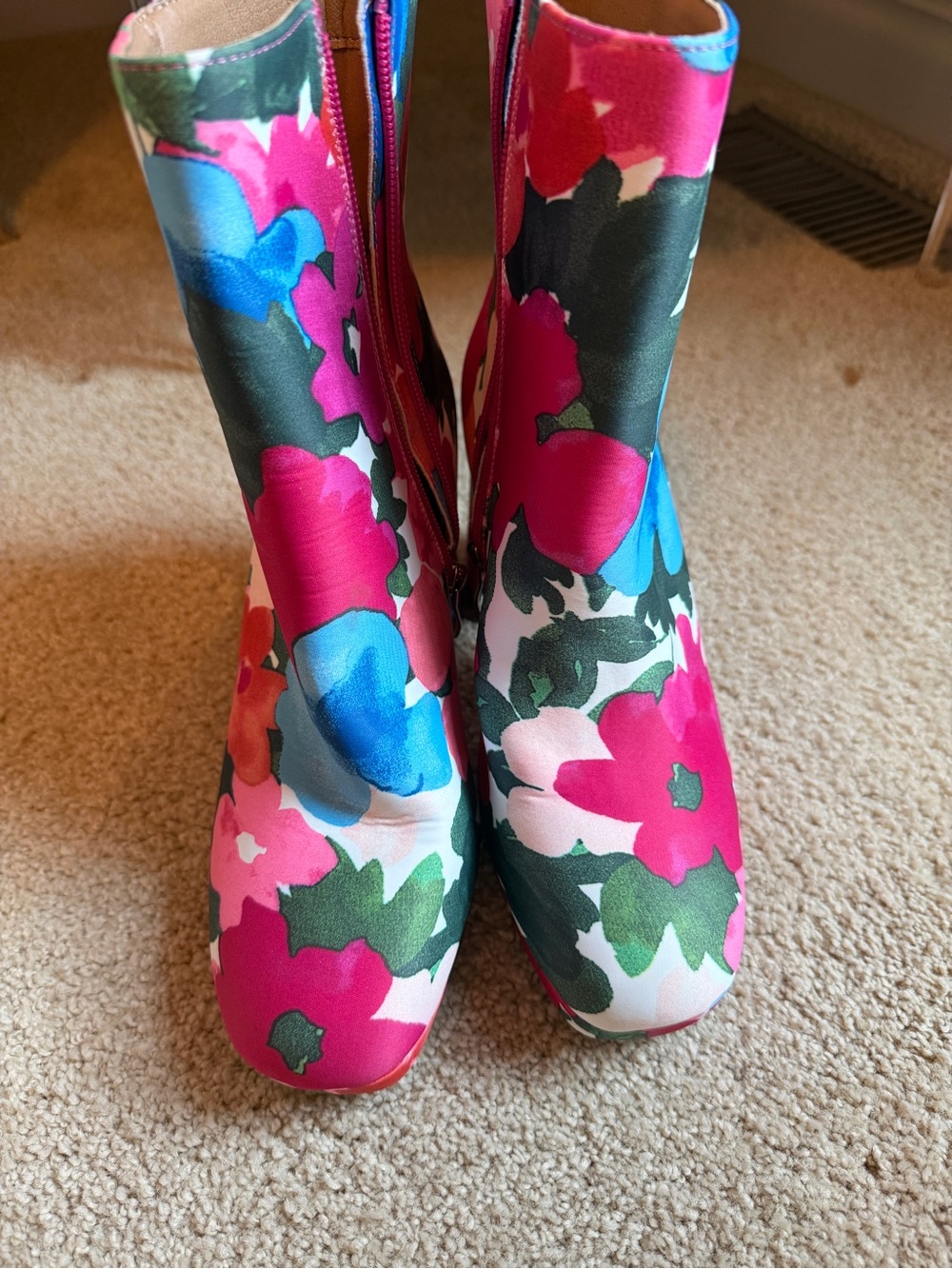 Corkys Floral Heeled Ankle Boots in Pink, Blue and Green
